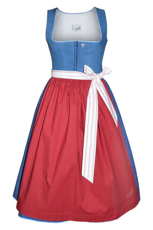 Dirndl "Ida" kobaltblau mit roter Baumwollschürze